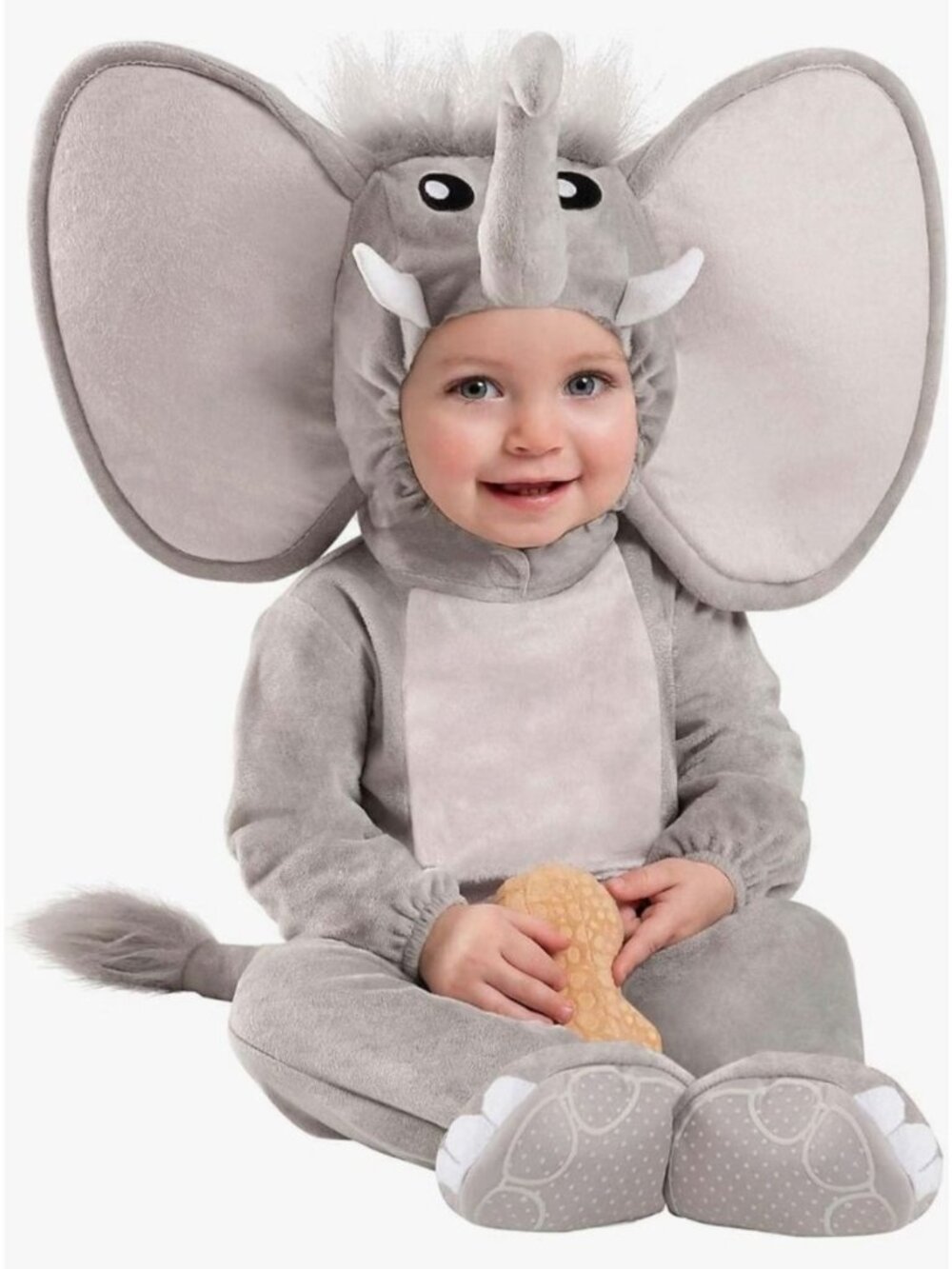 Spirit Halloween Lil Elephant Baby Costume 18-24 Months Hood Tail Peanut Prop